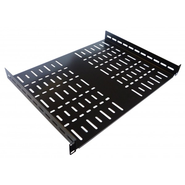 1U 19 inch Rack Shelf 350mm Vented Black Steel - All Metal Parts